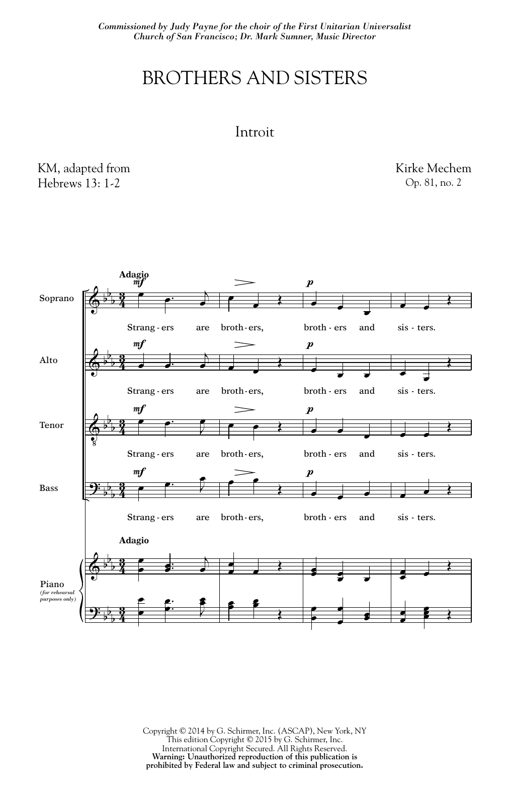 Kirke Mechem Brothers And Sisters sheet music notes and chords arranged for SATB Choir