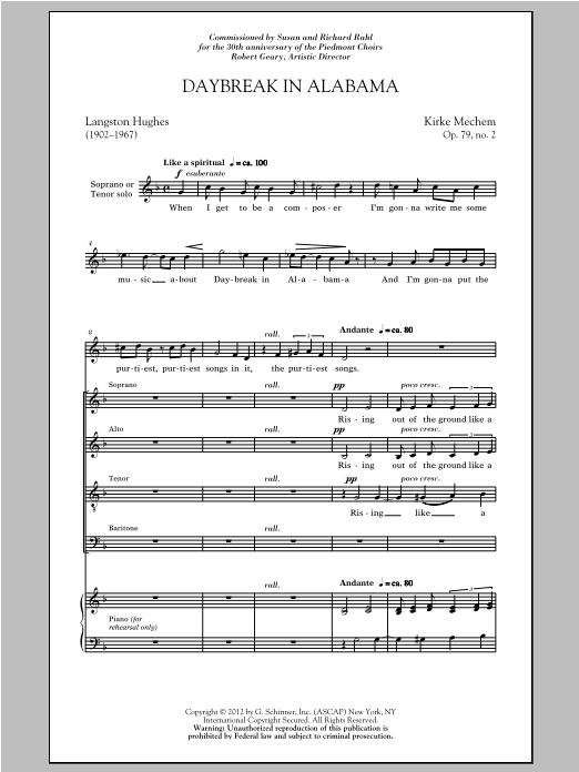 Kirke Mechem Daybreak In Alabama sheet music notes and chords arranged for SATB Choir