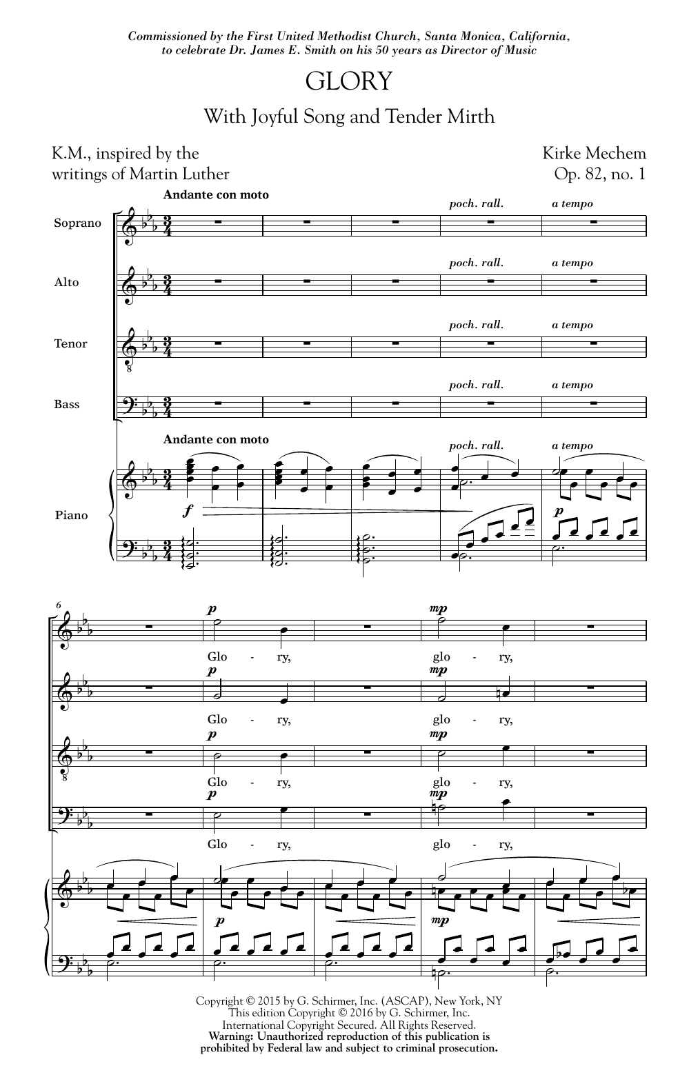 Kirke Mechem Glory (With Joyful Song And Tender Mirth) sheet music notes and chords arranged for SATB Choir