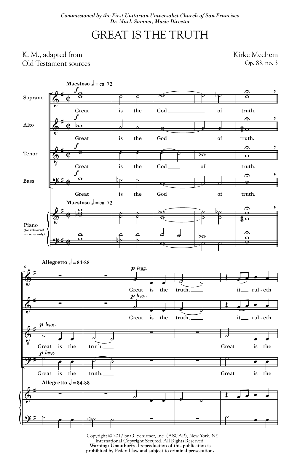 Kirke Mechem Great Is The Truth sheet music notes and chords arranged for SATB Choir