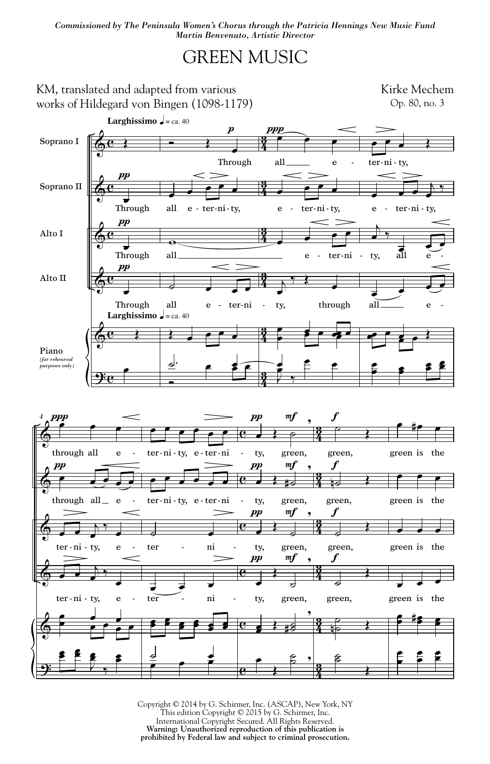 Kirke Mechem Green Music sheet music notes and chords arranged for SSA Choir