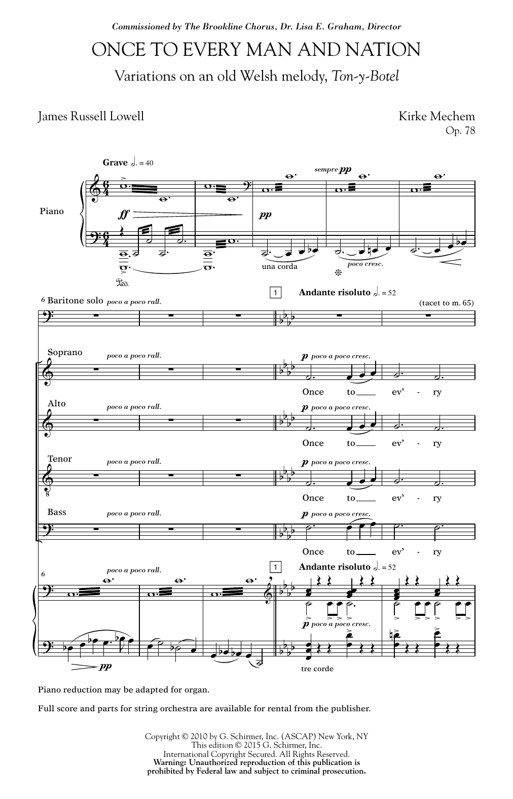 Kirke Mechem Once To Every Man And Nation sheet music notes and chords arranged for SATB Choir