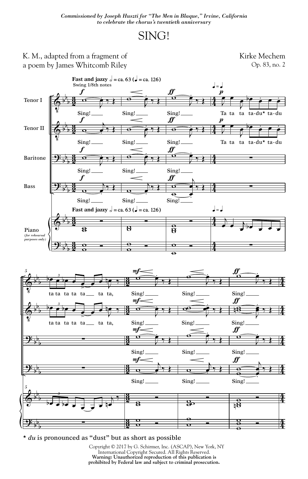 Kirke Mechem Sing! sheet music notes and chords arranged for TTBB Choir