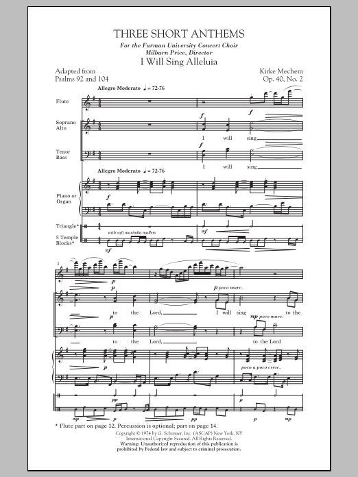Kirke Mechem Three Short Anthems sheet music notes and chords arranged for SATB Choir