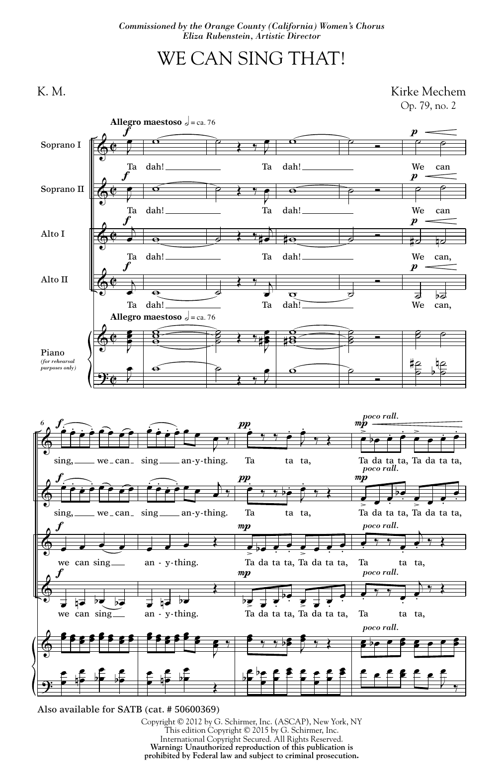 Kirke Mechem We Can Sing That sheet music notes and chords arranged for SATB Choir