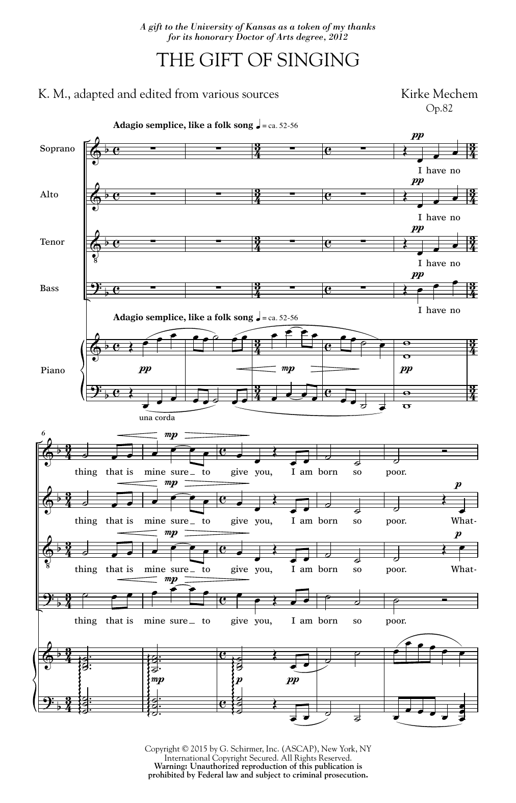 Kirke Mechem Gift Of Singing sheet music notes and chords arranged for SATB Choir