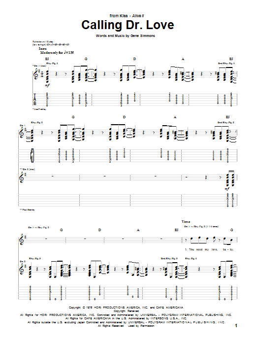 KISS Calling Dr. Love sheet music notes and chords arranged for Drums Transcription