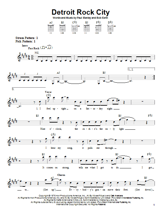 KISS Detroit Rock City sheet music notes and chords arranged for Drums Transcription