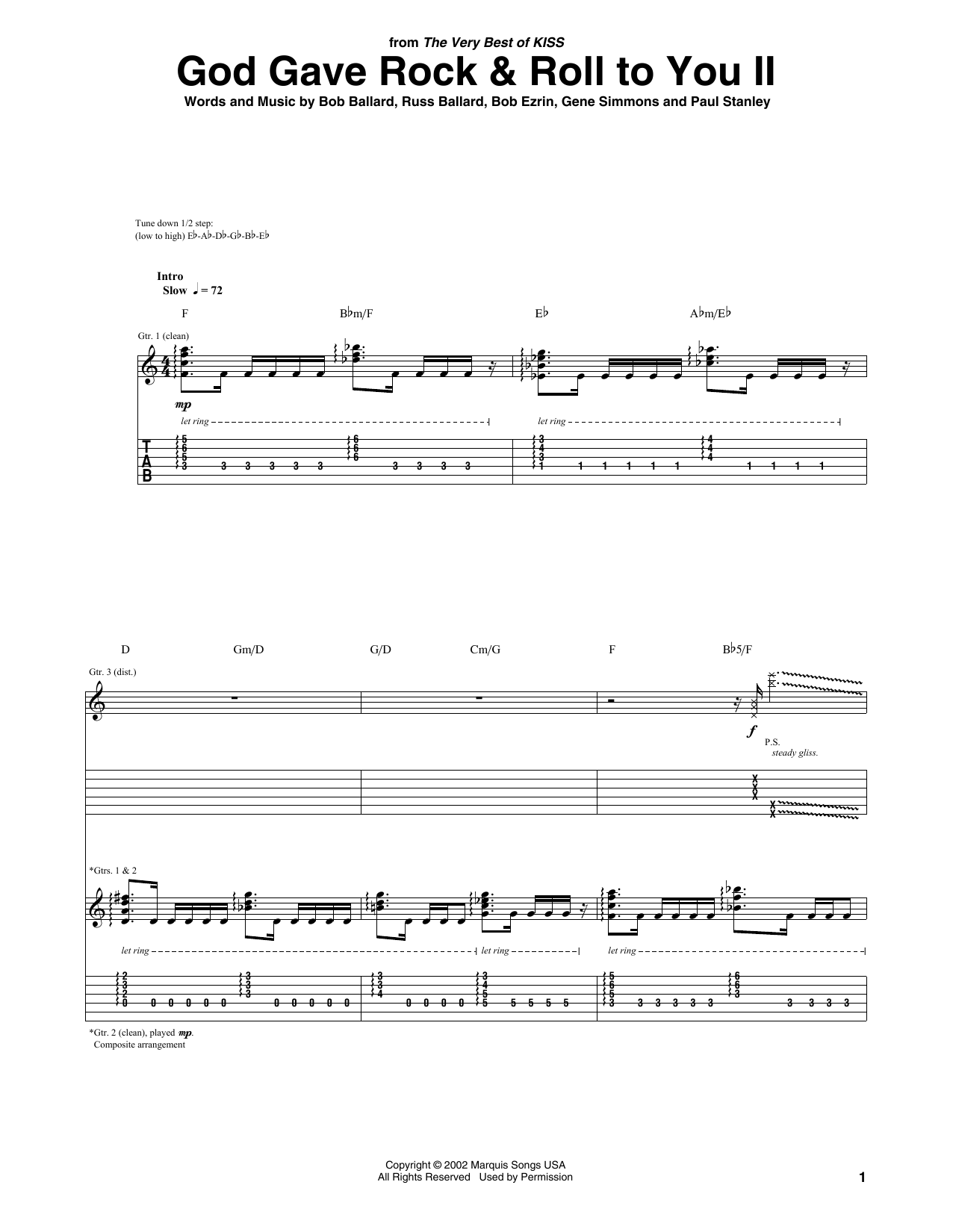 KISS God Gave Rock & Roll To You II sheet music notes and chords arranged for Guitar Tab