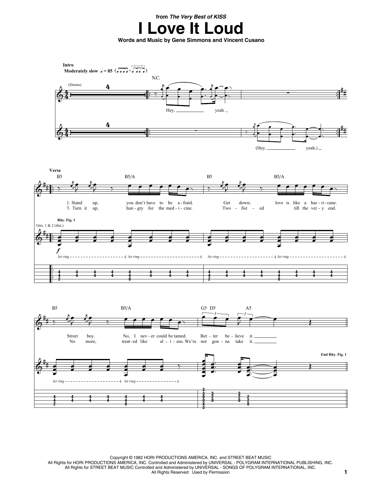 KISS I Love It Loud sheet music notes and chords arranged for Guitar Tab