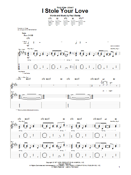 KISS I Stole Your Love sheet music notes and chords arranged for Guitar Tab (Single Guitar)