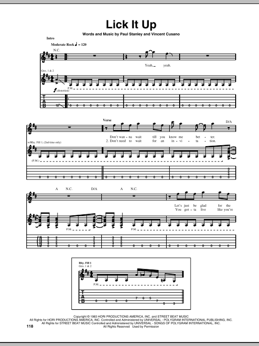 KISS Lick It Up sheet music notes and chords arranged for Drums Transcription