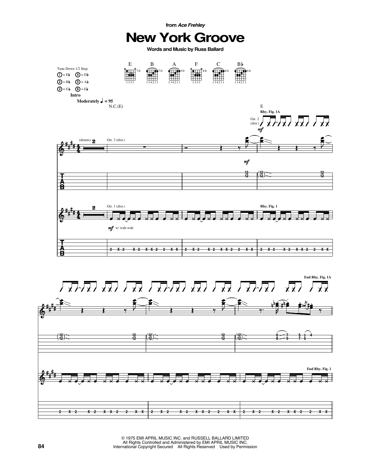 KISS New York Groove sheet music notes and chords arranged for Guitar Tab