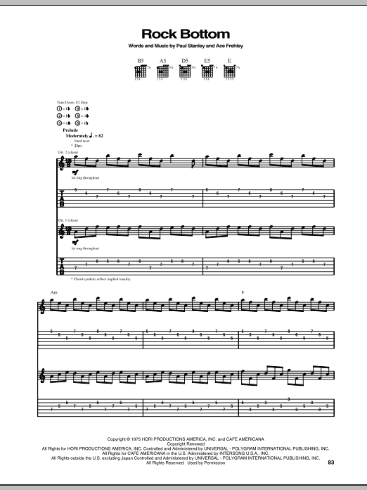 KISS Rock Bottom sheet music notes and chords arranged for Guitar Tab