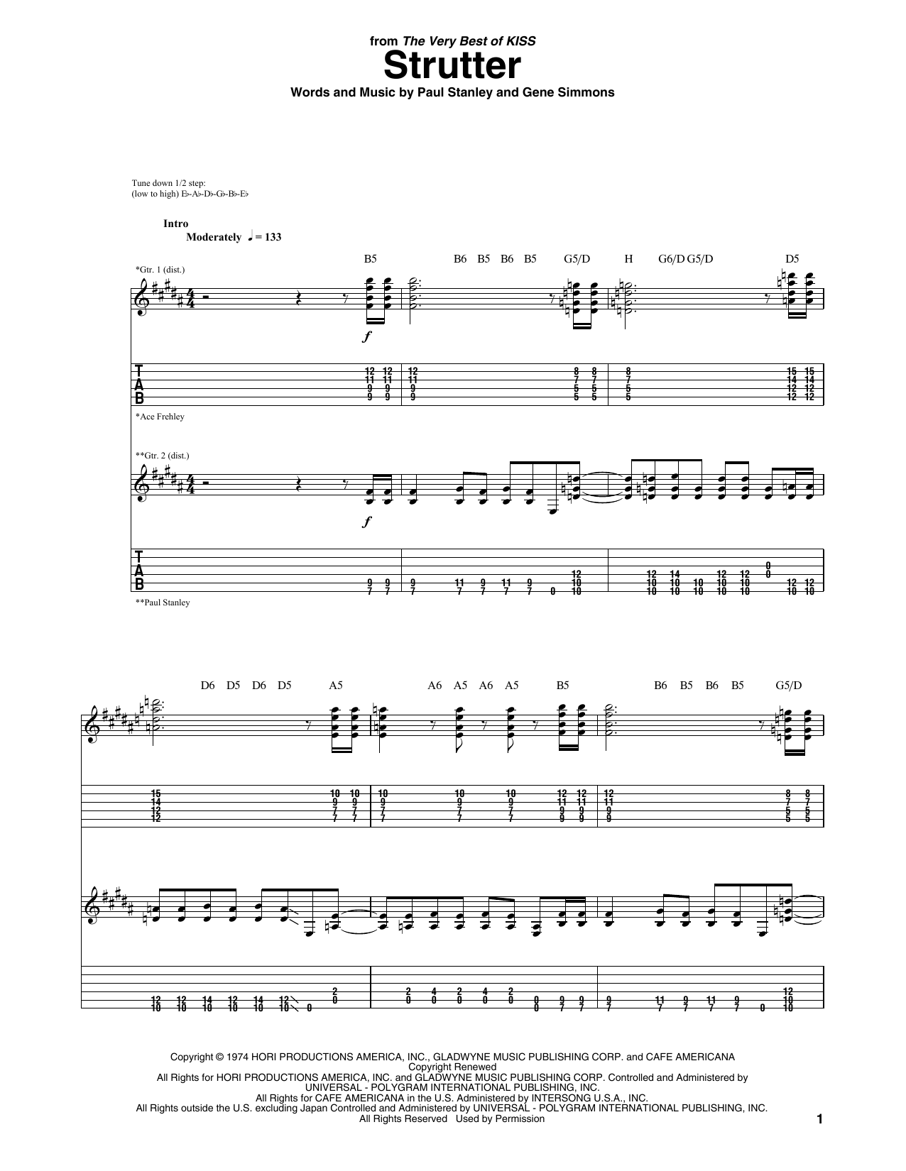 KISS Strutter sheet music notes and chords arranged for Guitar Chords/Lyrics