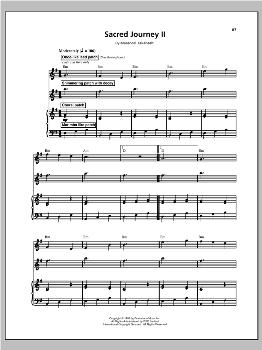 Kitaro Sacred Journey I And II sheet music notes and chords arranged for Piano & Vocal