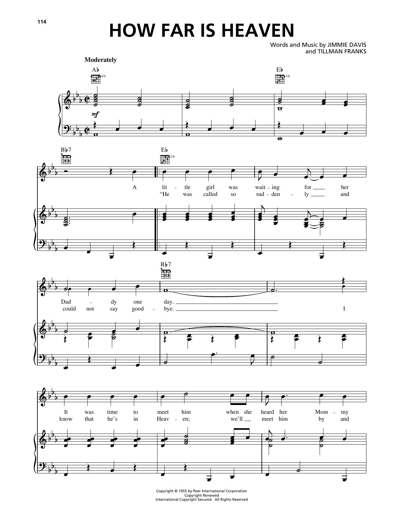 Kitty Wells How Far Is Heaven sheet music notes and chords arranged for Piano, Vocal & Guitar Chords (Right-Hand Melody)