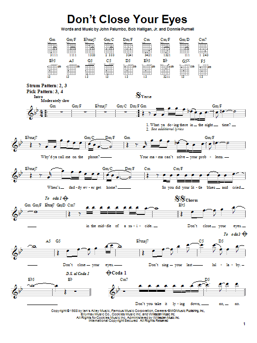 Kix Don't Close Your Eyes sheet music notes and chords arranged for Easy Guitar