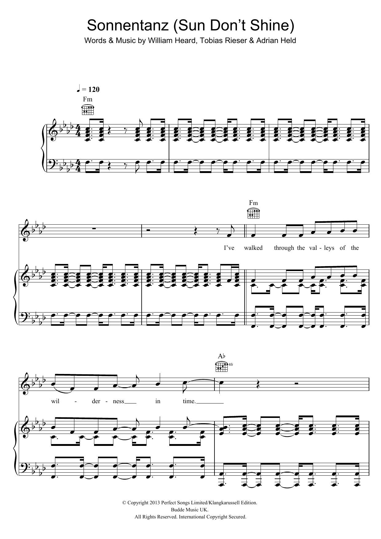 Klangkarussell Sonnentanz (Sun Don't Shine) sheet music notes and chords arranged for Piano, Vocal & Guitar Chords