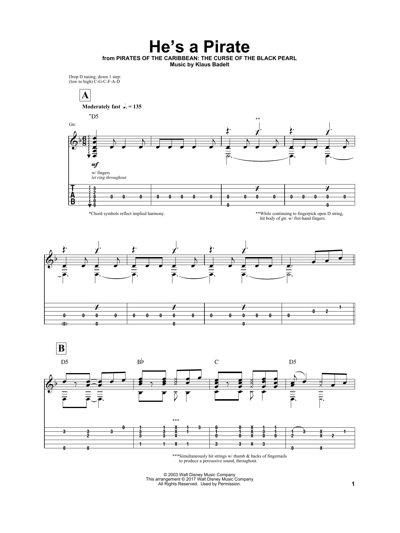 Klaus Badelt He's A Pirate (from Pirates Of The Caribbean: The Curse of the Black Pearl) (arr. Igor Presnyakov) sheet music notes and chords arranged for Solo Guitar
