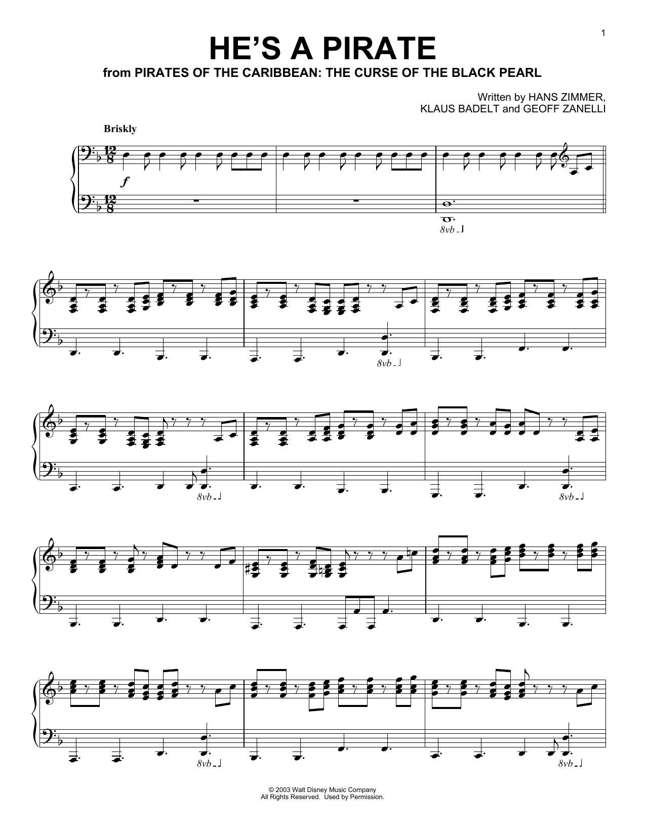 Klaus Badelt He's A Pirate (from Pirates Of The Caribbean: The Curse of the Black Pearl) sheet music notes and chords arranged for Accordion