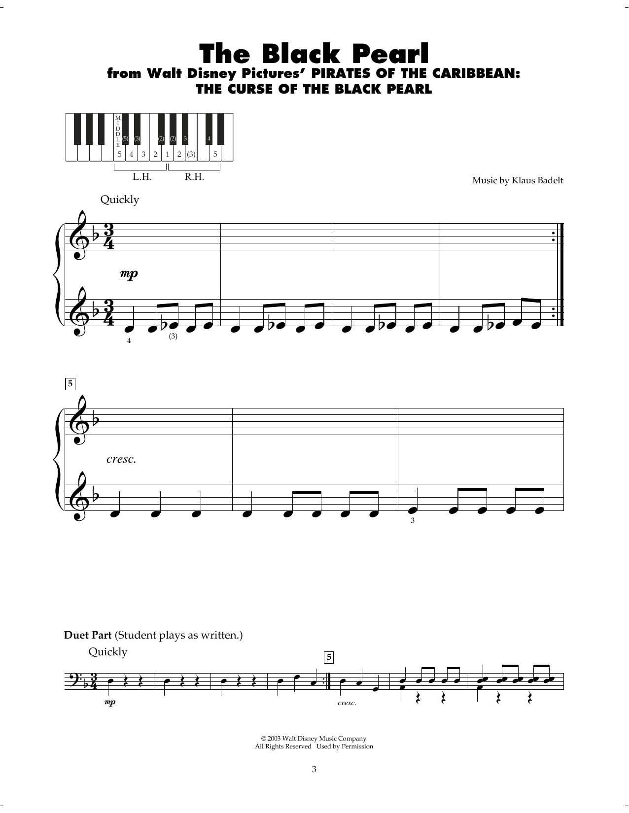 Klaus Badelt The Black Pearl (from Pirates Of The Caribbean: The Curse of the Black Pearl) sheet music notes and chords arranged for 5-Finger Piano