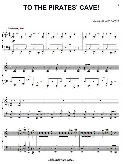 Klaus Badelt To The Pirate's Cave! sheet music notes and chords arranged for Piano Solo