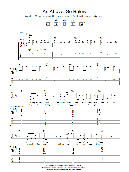 Klaxons As Above So Below sheet music notes and chords arranged for Guitar Tab