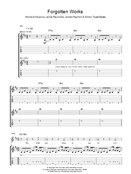 Klaxons Forgotten Works sheet music notes and chords arranged for Guitar Tab