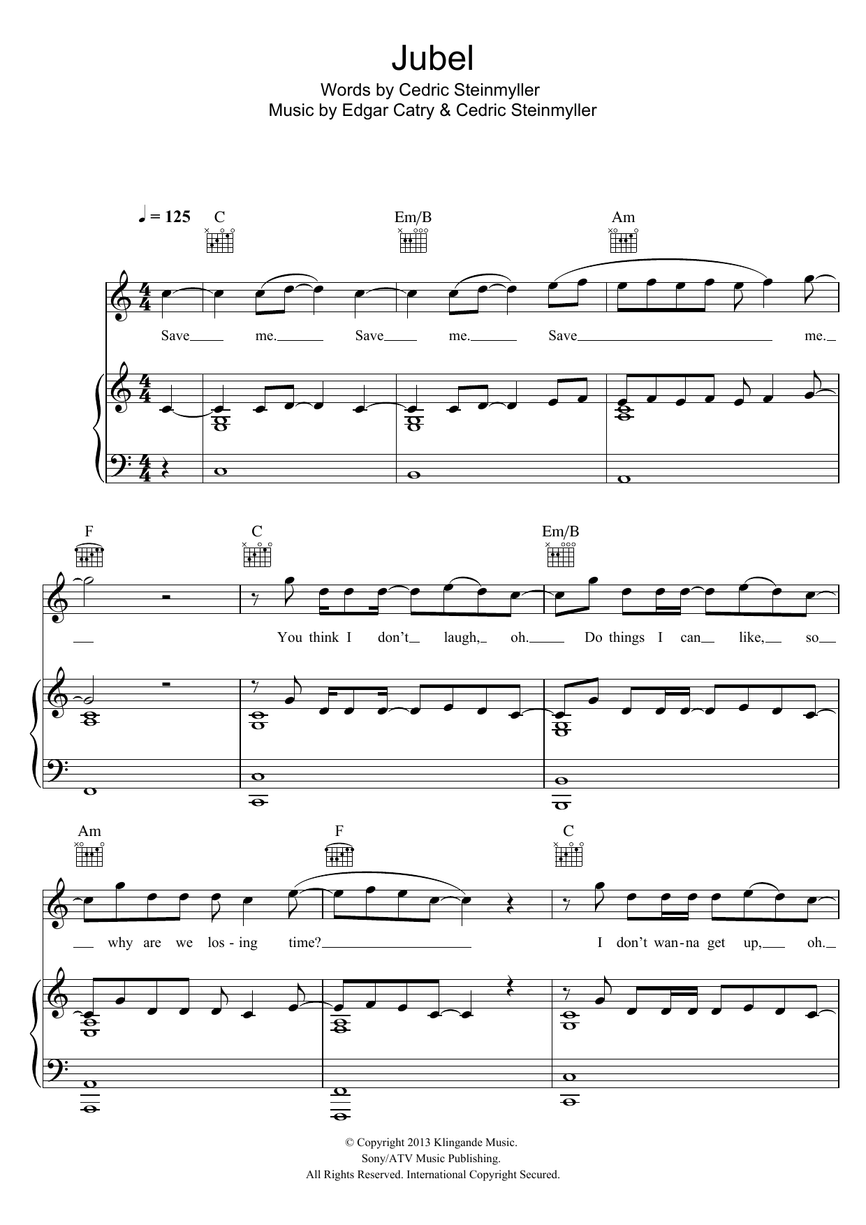 Klingande Jubel sheet music notes and chords arranged for Piano, Vocal & Guitar Chords