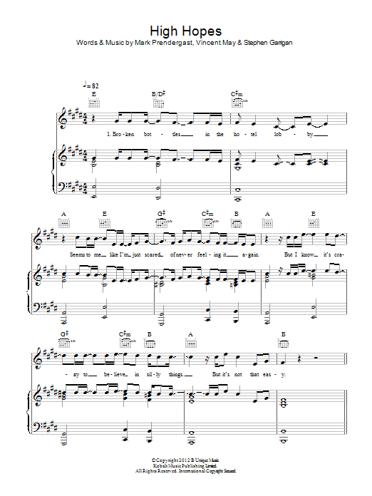 Kodaline High Hopes sheet music notes and chords arranged for Piano, Vocal & Guitar Chords