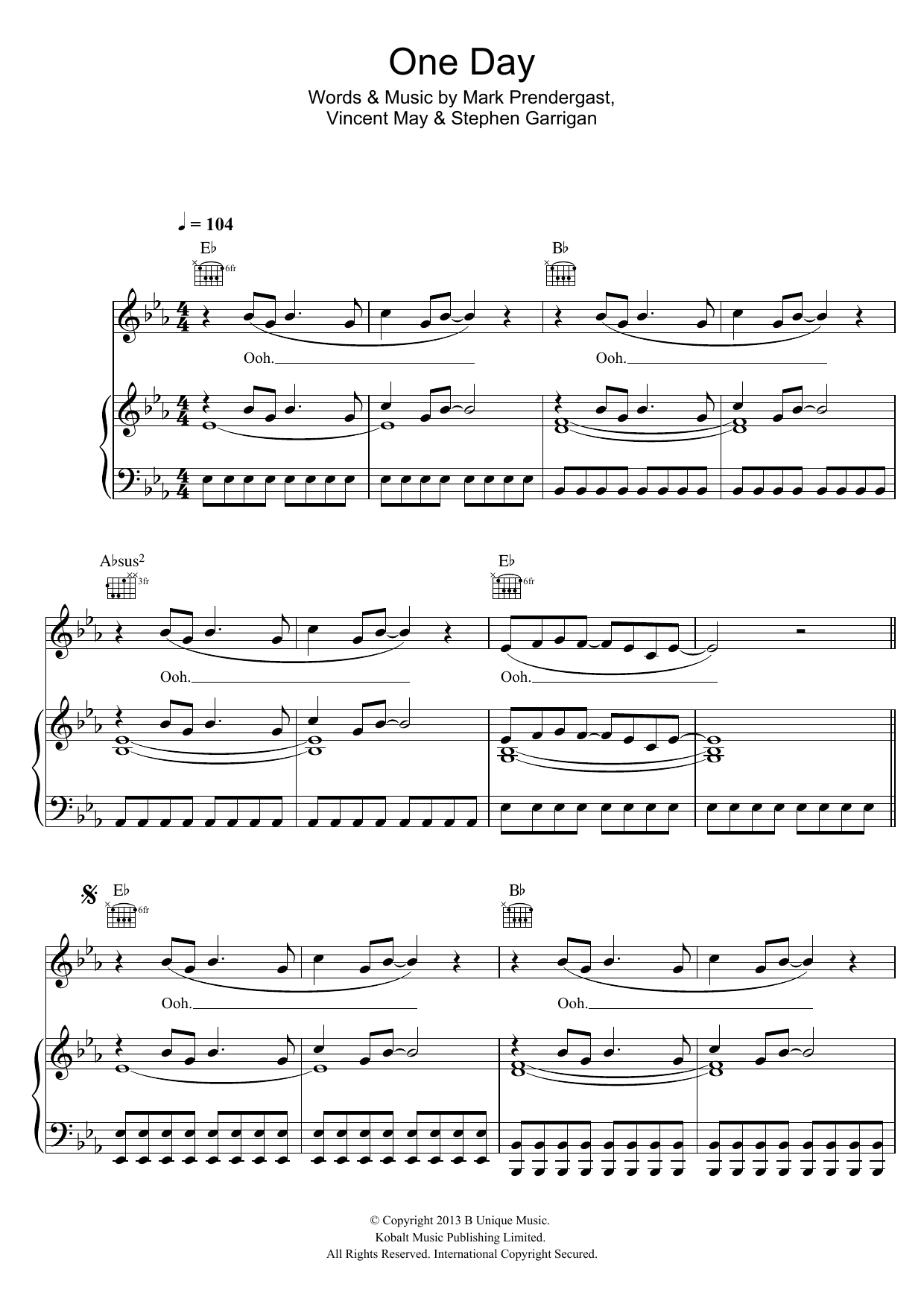 Kodaline One Day sheet music notes and chords arranged for Piano, Vocal & Guitar Chords