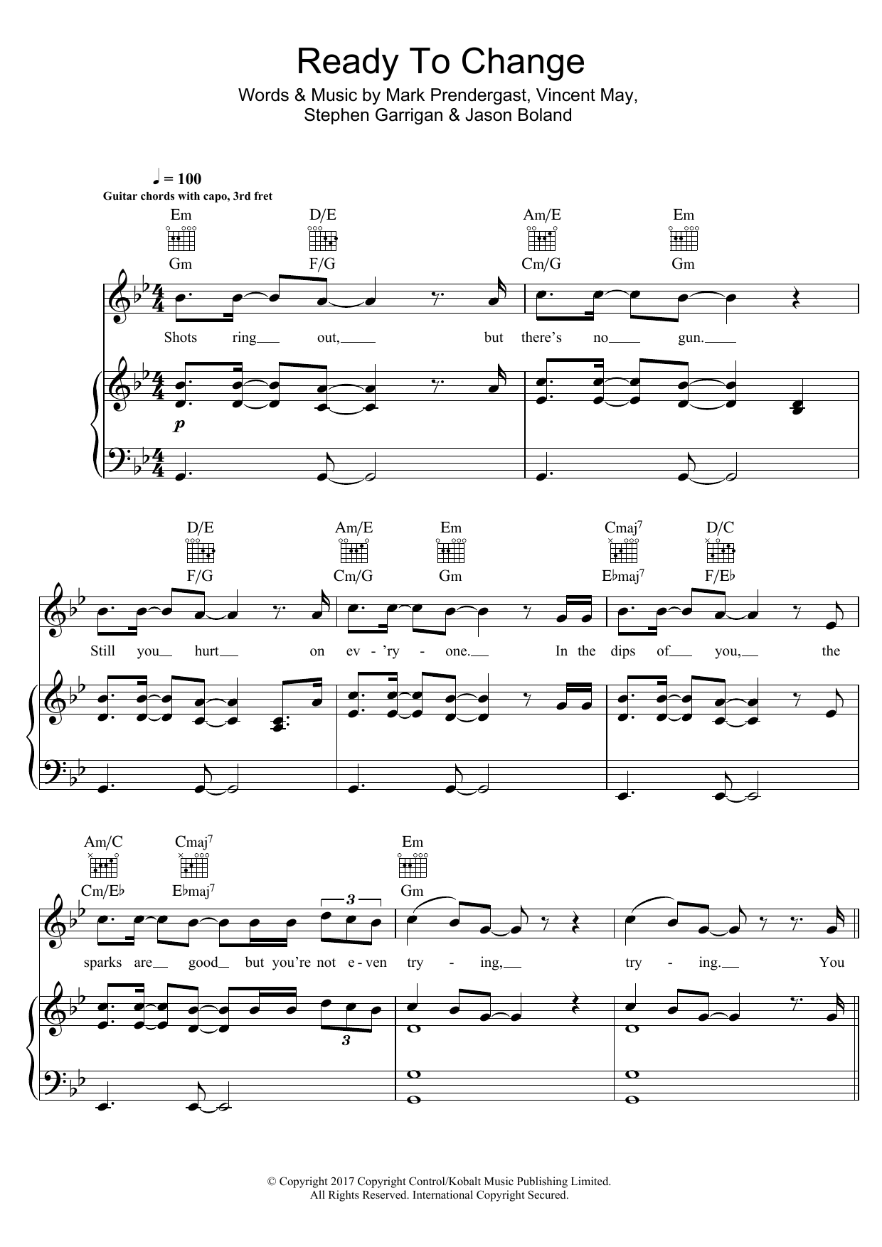 Kodaline Ready To Change sheet music notes and chords arranged for Piano, Vocal & Guitar Chords