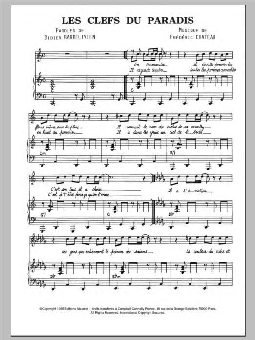 Koeurs Les Clefs Du Paradis sheet music notes and chords arranged for Piano & Vocal