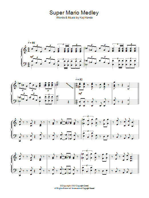 Koji Kondo Super Mario Bros Theme sheet music notes and chords arranged for Piano Solo