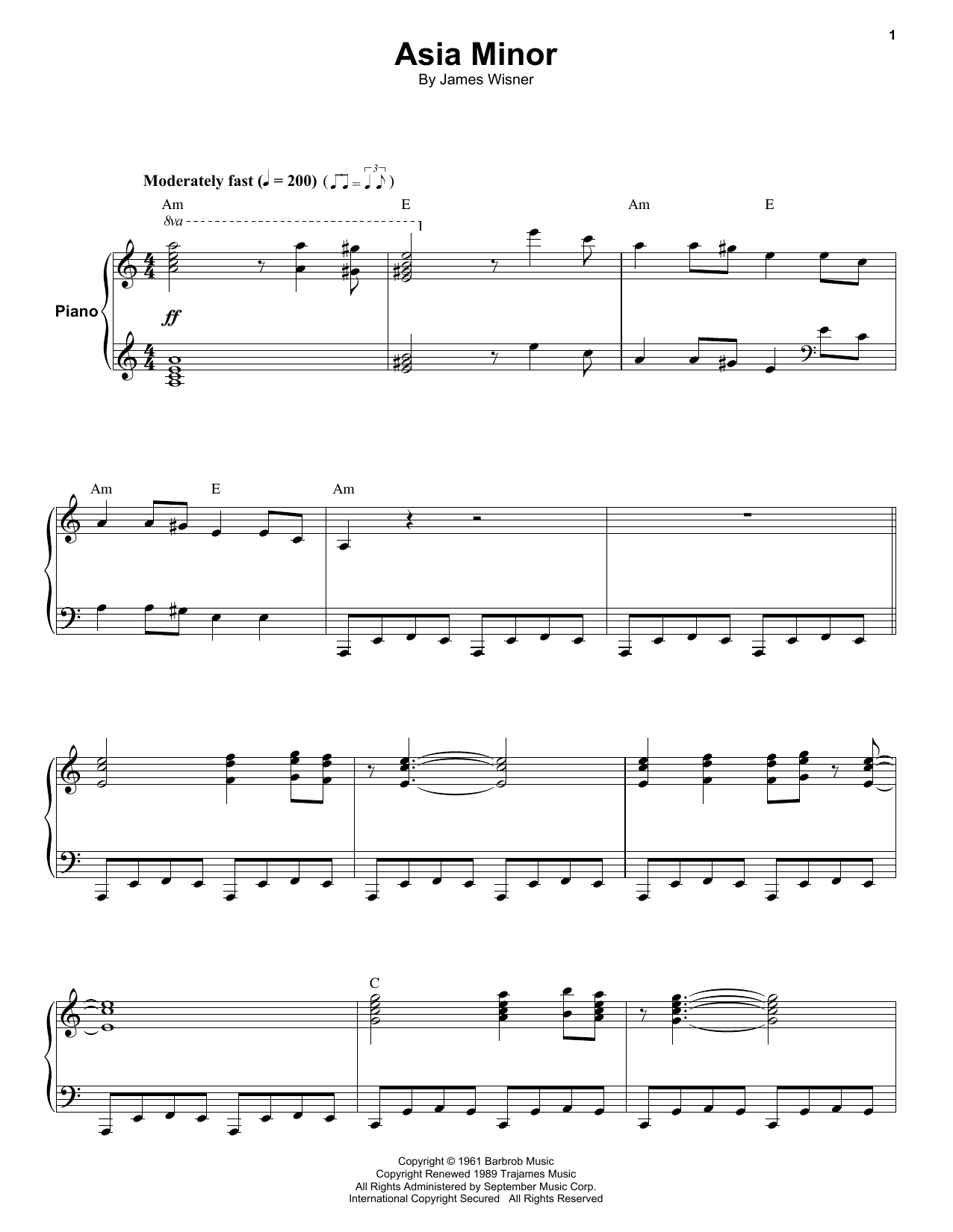 Kokomo Asia Minor sheet music notes and chords arranged for Keyboard Transcription