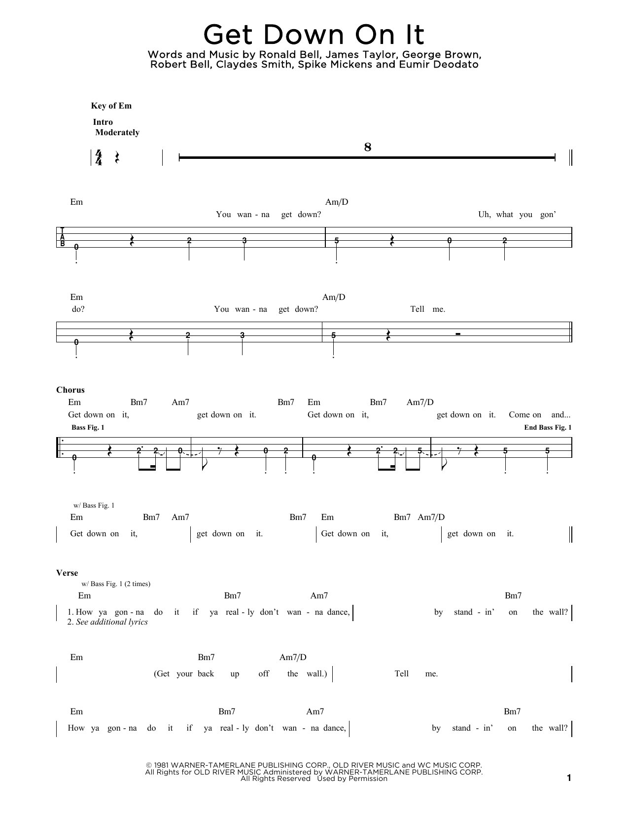 Kool & The Gang Get Down On It sheet music notes and chords arranged for Easy Bass Tab