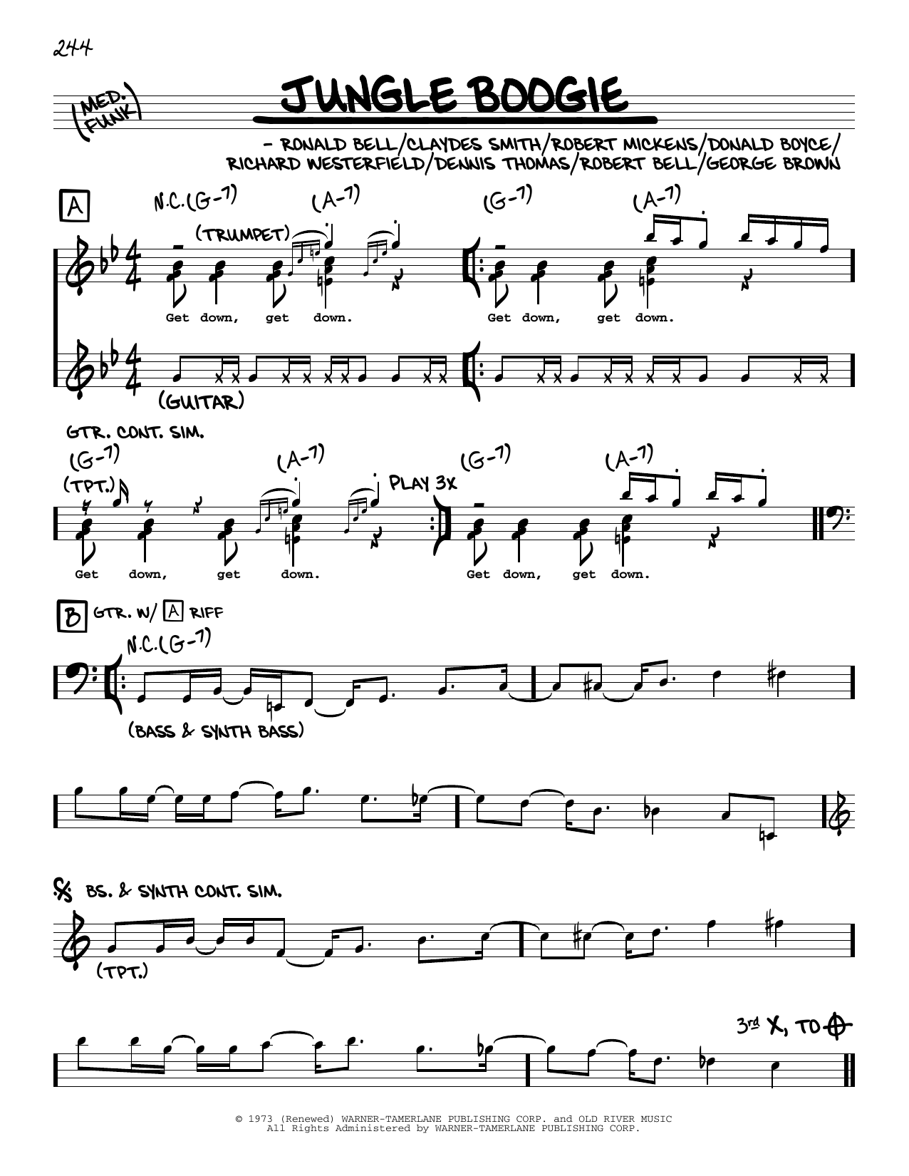 Kool & The Gang Jungle Boogie sheet music notes and chords arranged for Real Book – Melody & Chords