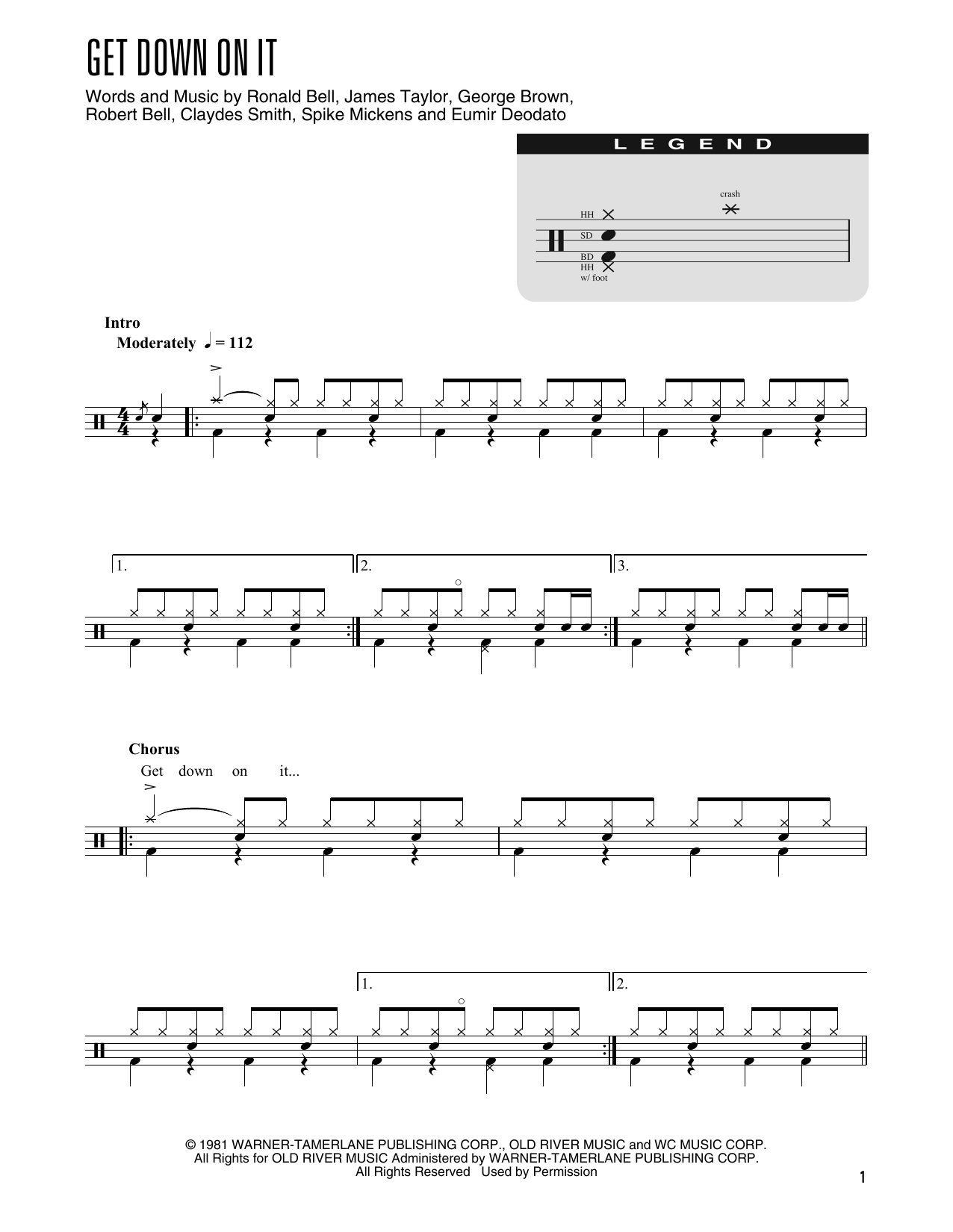 Kool And The Gang Get Down On It (arr. Kennan Wylie) sheet music notes and chords arranged for Drum Chart