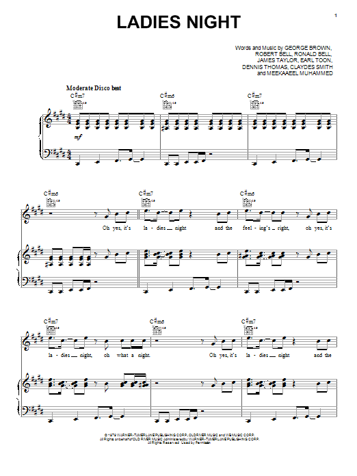 Kool & The Gang Ladies Night sheet music notes and chords arranged for Piano, Vocal & Guitar Chords (Right-Hand Melody)