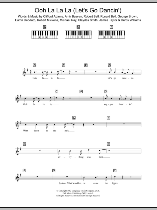 Kool And The Gang Ooh La La La (Let's Go Dancin') sheet music notes and chords arranged for Piano Chords/Lyrics