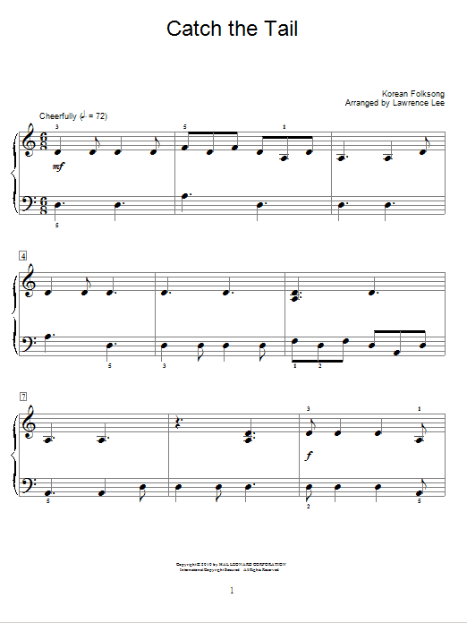 Korean Folksong Catch The Tail sheet music notes and chords arranged for Educational Piano