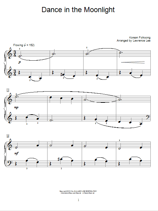 Korean Folksong Dance In The Moonlight sheet music notes and chords arranged for Educational Piano