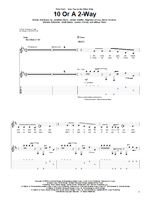 Korn 10 Or A 2-Way sheet music notes and chords arranged for Guitar Tab