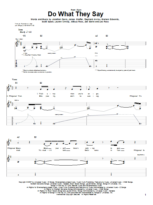 Korn Do What They Say sheet music notes and chords arranged for Guitar Tab