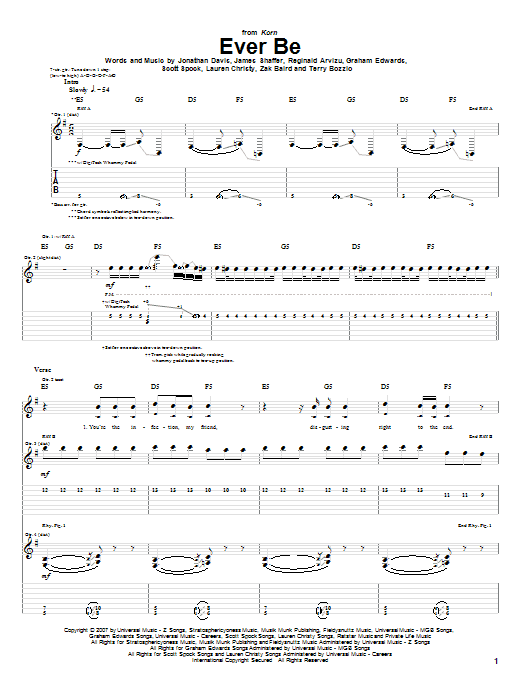 Korn Ever Be sheet music notes and chords arranged for Guitar Tab