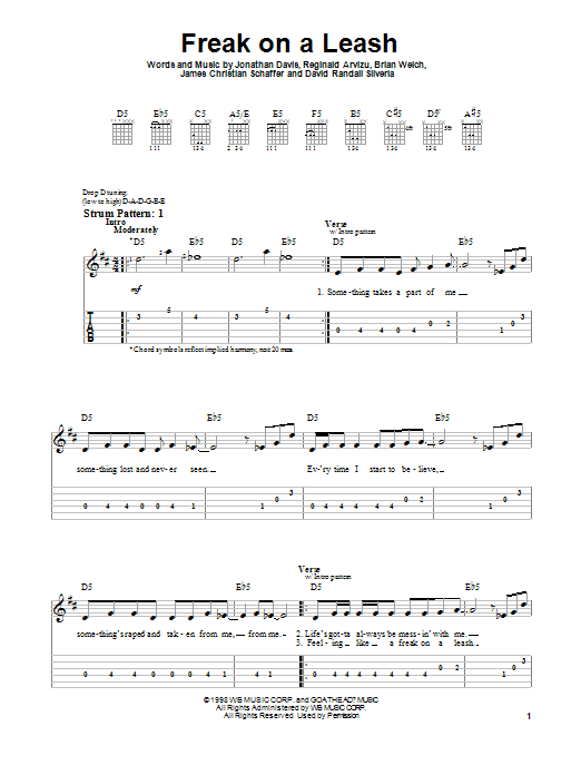 Korn Freak On A Leash sheet music notes and chords arranged for Guitar Tab