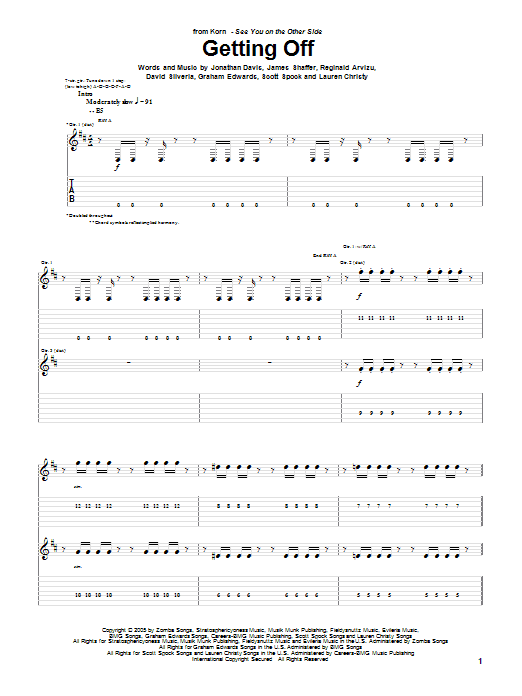 Korn Getting Off sheet music notes and chords arranged for Guitar Tab
