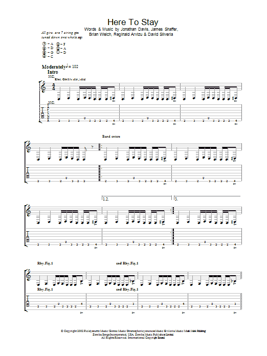 Korn Here To Stay sheet music notes and chords arranged for Guitar Tab