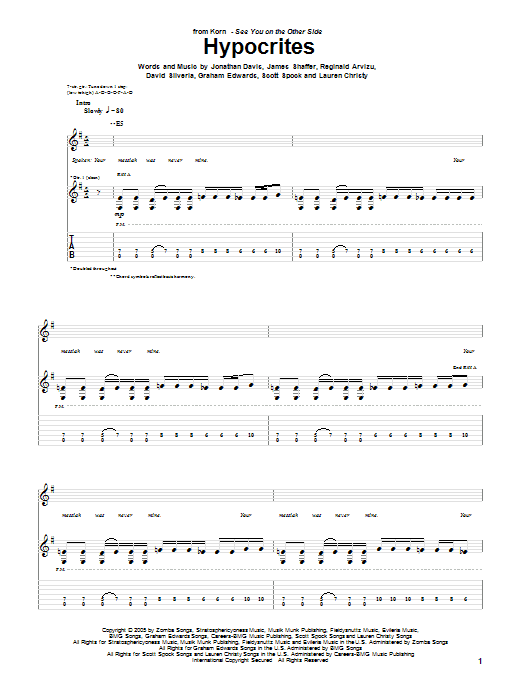 Korn Hypocrites sheet music notes and chords arranged for Guitar Tab